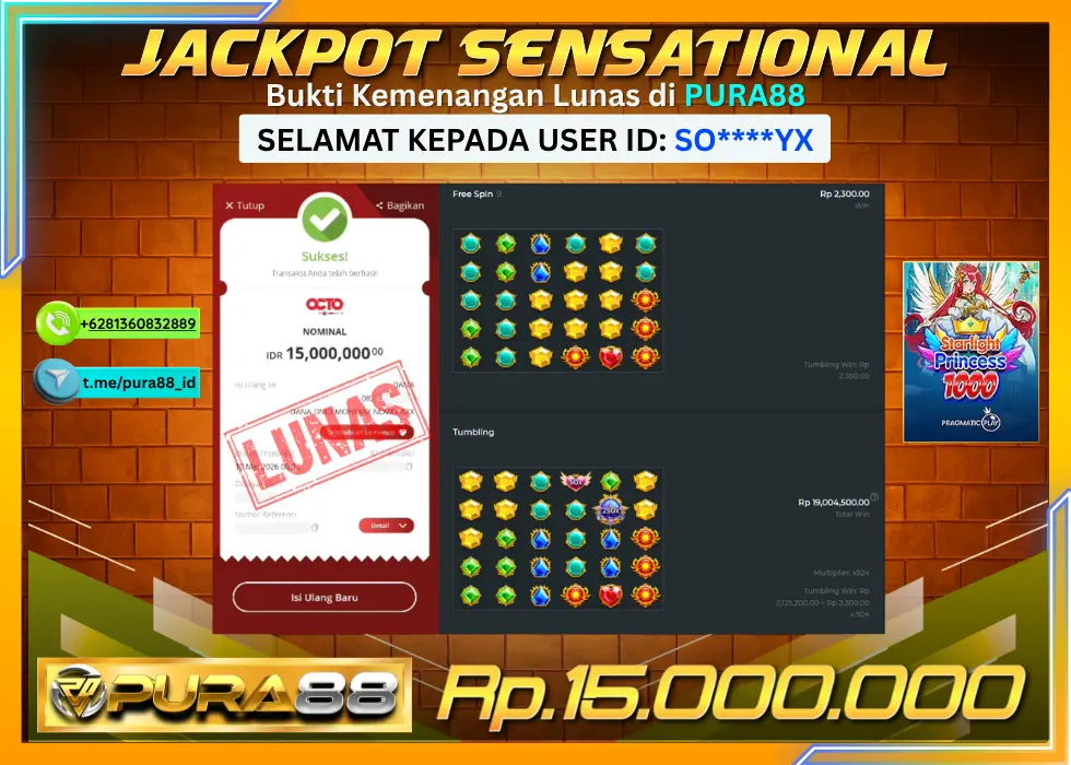 PURA88 JACKPOT STARLIGHT PRINCESS 1000 Rp 15.000.000,- LUNAS